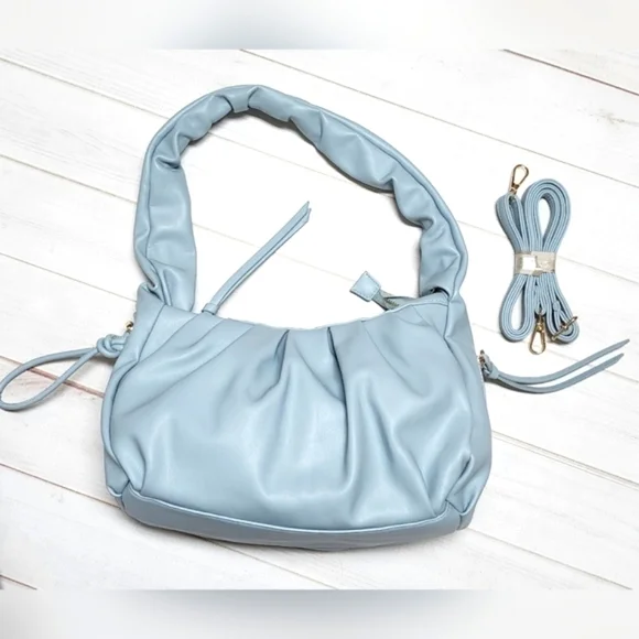 Pleated Light Blue Shoulder Bag - New Without Tags - Picture 2 of 5